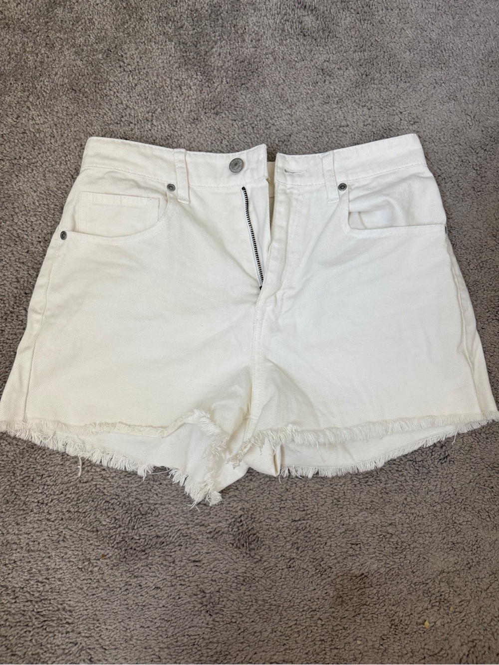 Harper White High-Waist Frayed Hem Shorts